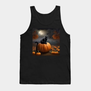 Black cat in pumpkin patch Tank Top